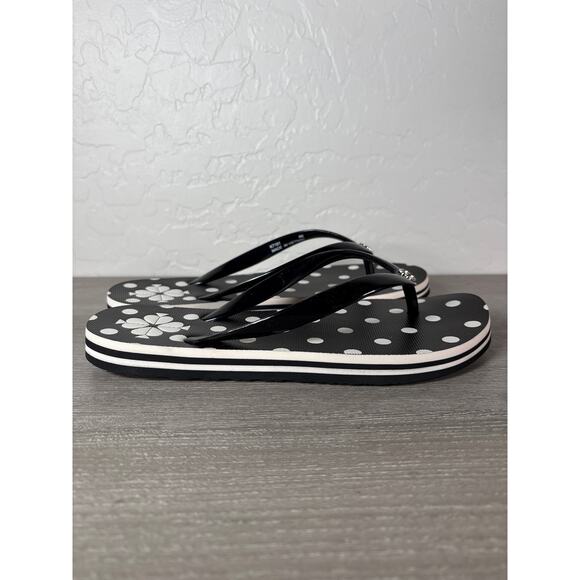 KATE SPADE NEW YORK Flyaway Polka Dot Flip Flops SANDAL Size 6 Black Cream NEW - Picture 4 of 7